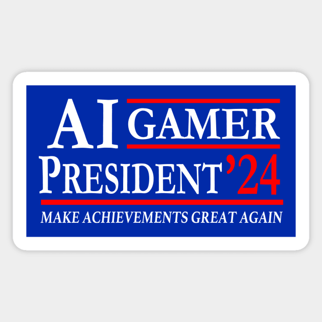 AI Gamer President 2024: Achievements and Satire Unite Sticker by Electrovista
